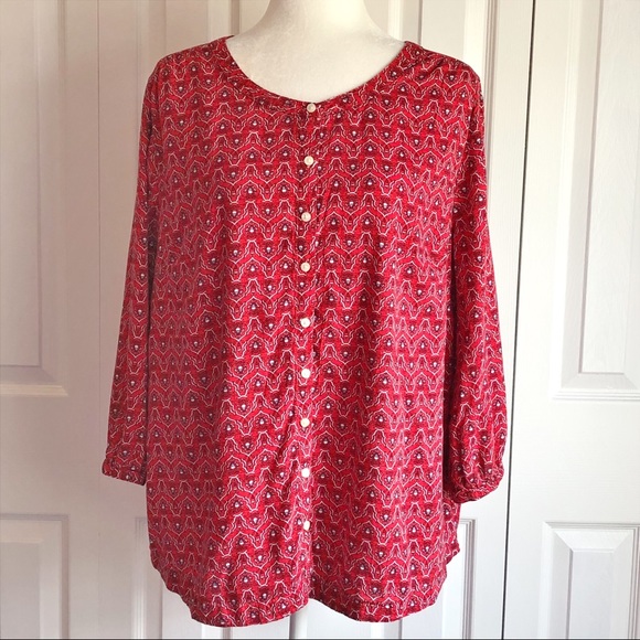 St. John's Bay Red Print Collarless Button Down Shirt 0X - Picture 1 of 12
